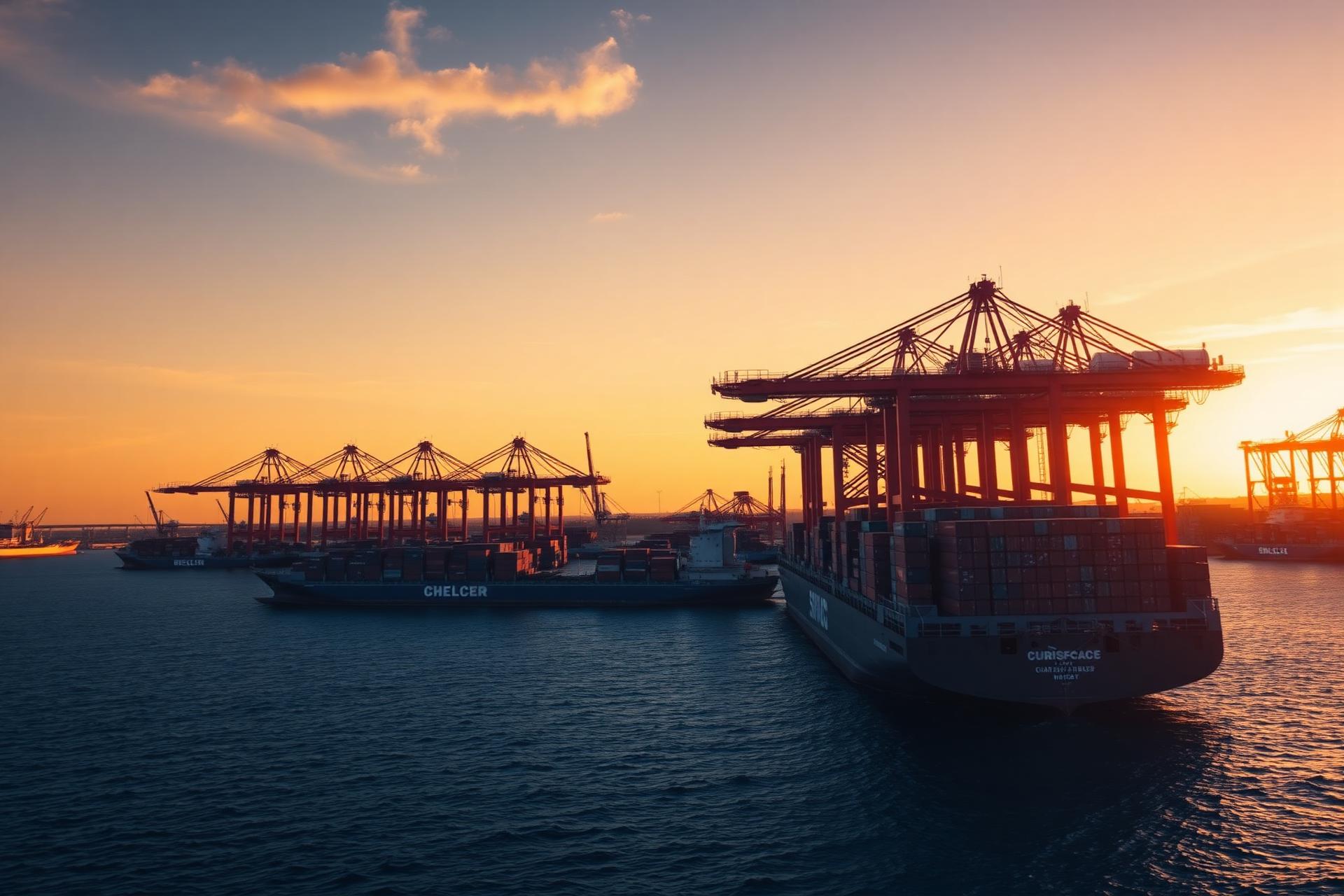 Container port at sunset